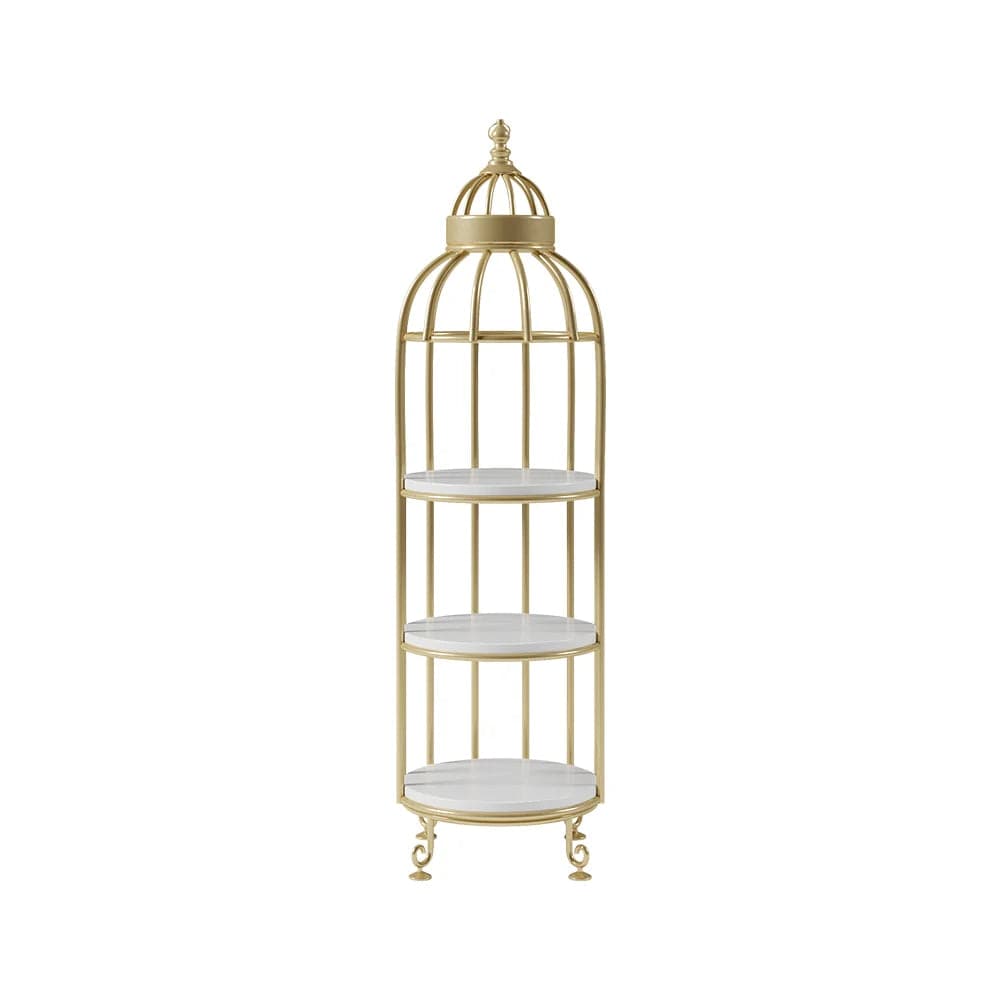 Support de fleurs en forme de Cage à oiseaux moderne, tour de rangement pour salle de bains, bibliothèque dorée