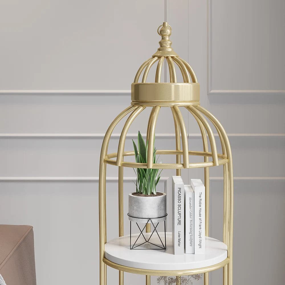 Support de fleurs en forme de Cage à oiseaux moderne, tour de rangement pour salle de bains, bibliothèque dorée