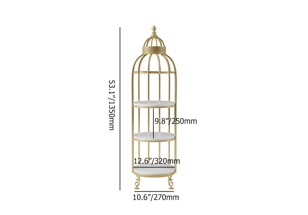 Support de fleurs en forme de Cage à oiseaux moderne, tour de rangement pour salle de bains, bibliothèque dorée