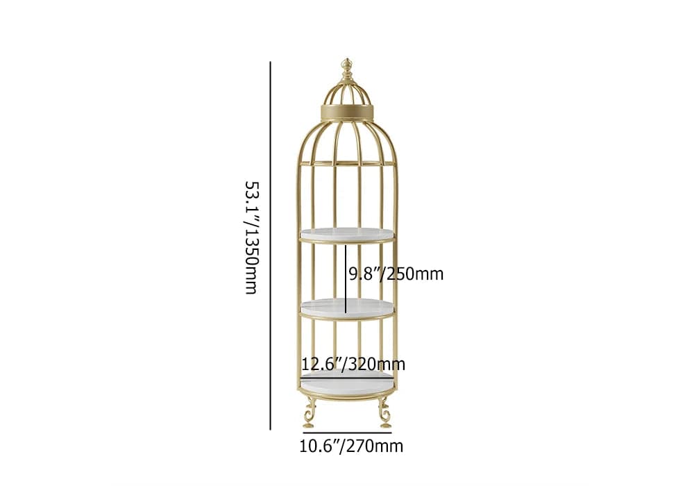 Modern Bird Cage Shaped Plant Flower Stand Bathroom Storage Tower Gold Bookcase