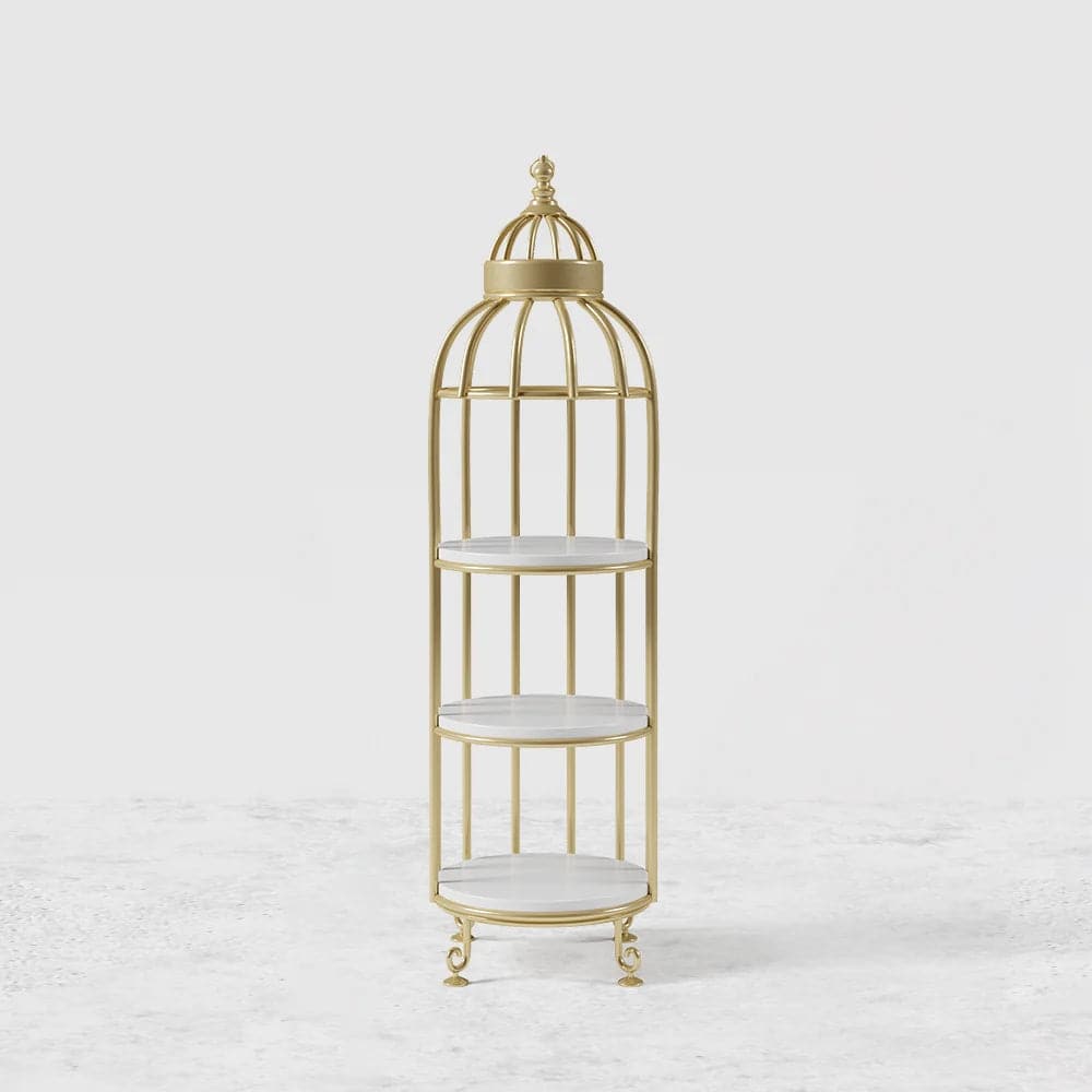 Modern Bird Cage Shaped Plant Flower Stand Bathroom Storage Tower Gold Bookcase