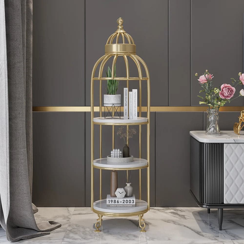 Modern Bird Cage Shaped Plant Flower Stand Bathroom Storage Tower Gold Bookcase