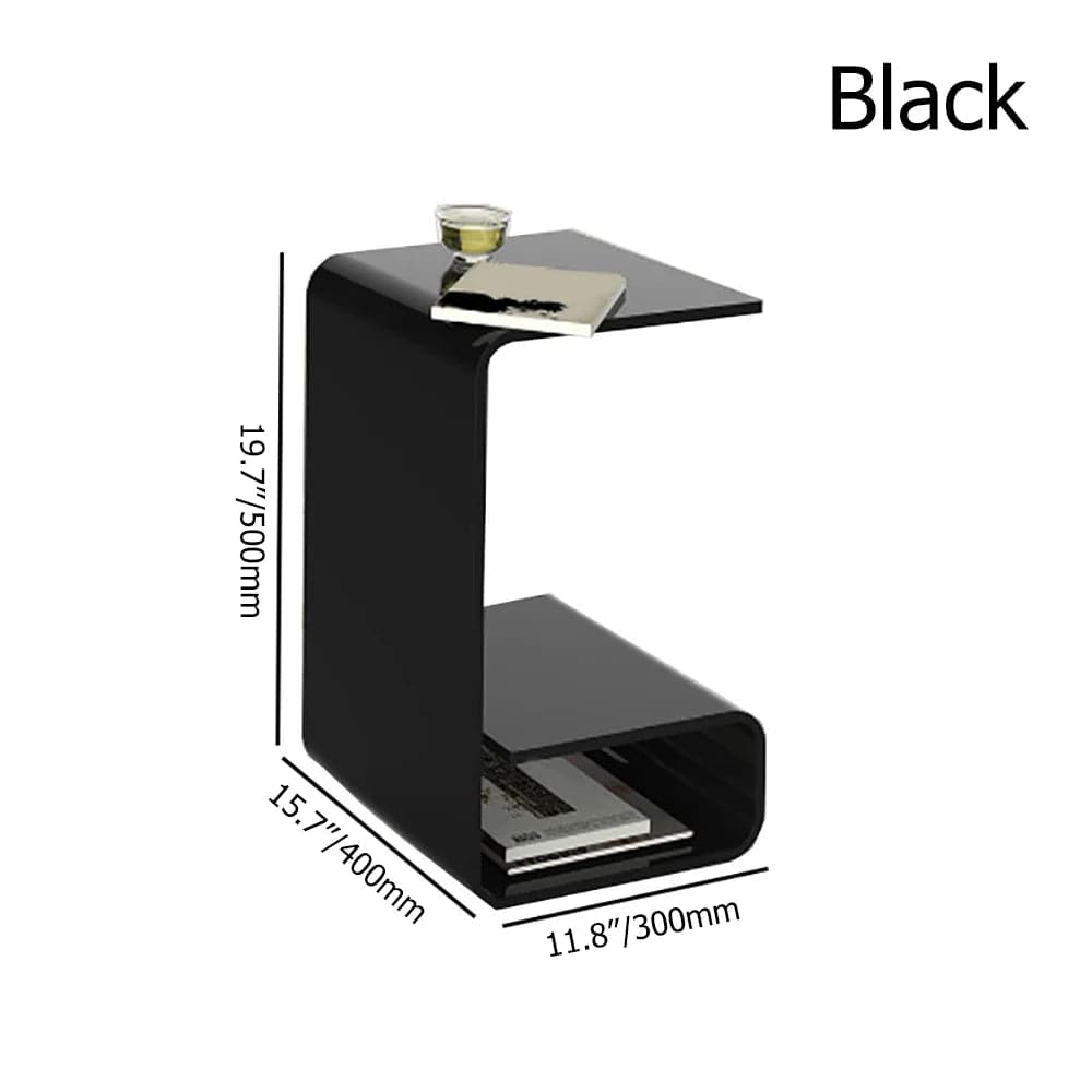 Modern Black Acrylic End Table with Storage C-Shaped Side Table