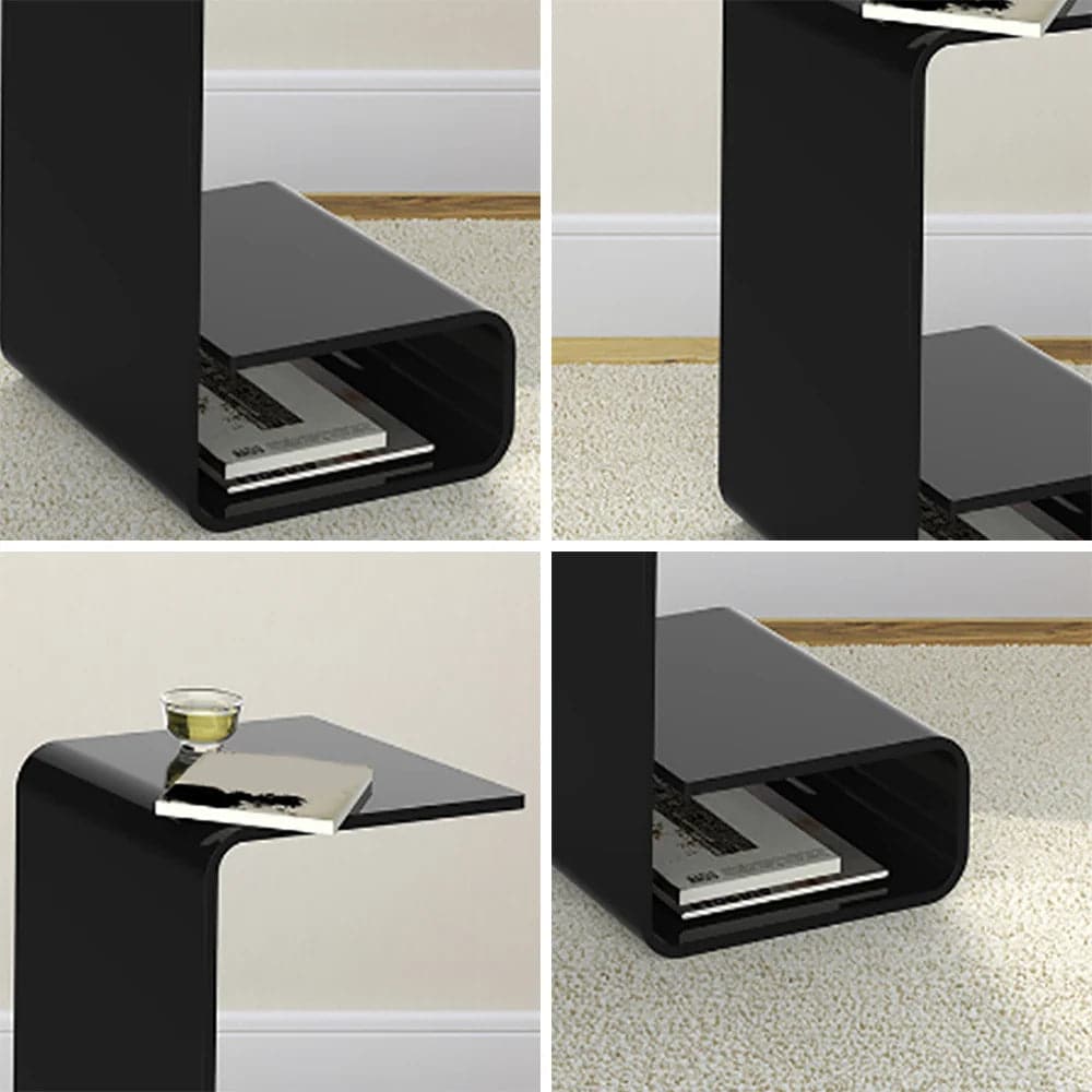 Modern Black Acrylic End Table with Storage C-Shaped Side Table