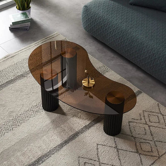 Modern Black Coffee Table with Tempered Glass & Solid Wood Legs