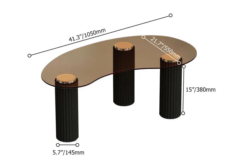 Table basse noire moderne avec verre trempé et pieds en bois massif 