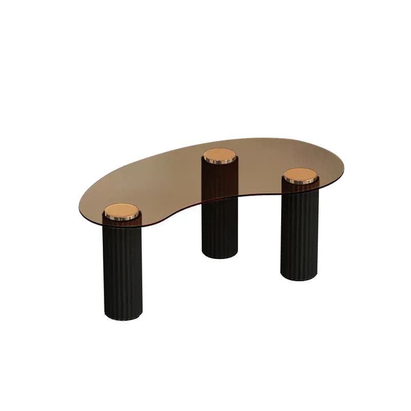 Table basse noire moderne avec verre trempé et pieds en bois massif 