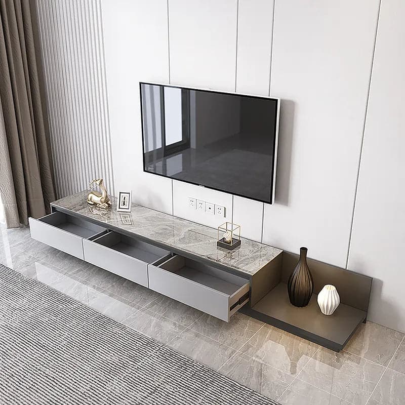 Modern Black Extendable Stone and Wood TV Stand with 3 Drawers Up to 120 Inches