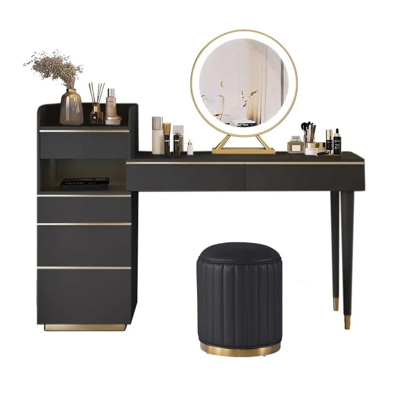 Off-white Makeup Vanity Set Dressing Table with Lighted Mirror Cabinet &  Stool Included