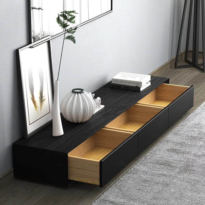 Modern Black Rectangular TV Stand Wood Media Console 3 Drawers for TVs Up to 80 Inches#Black