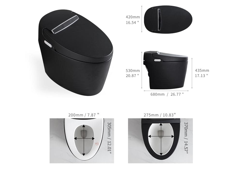 Modern White/Black Smart One-Piece 1.28 GPF Elongated Automatic Toilet & Bidet with Seat#Black-Standard