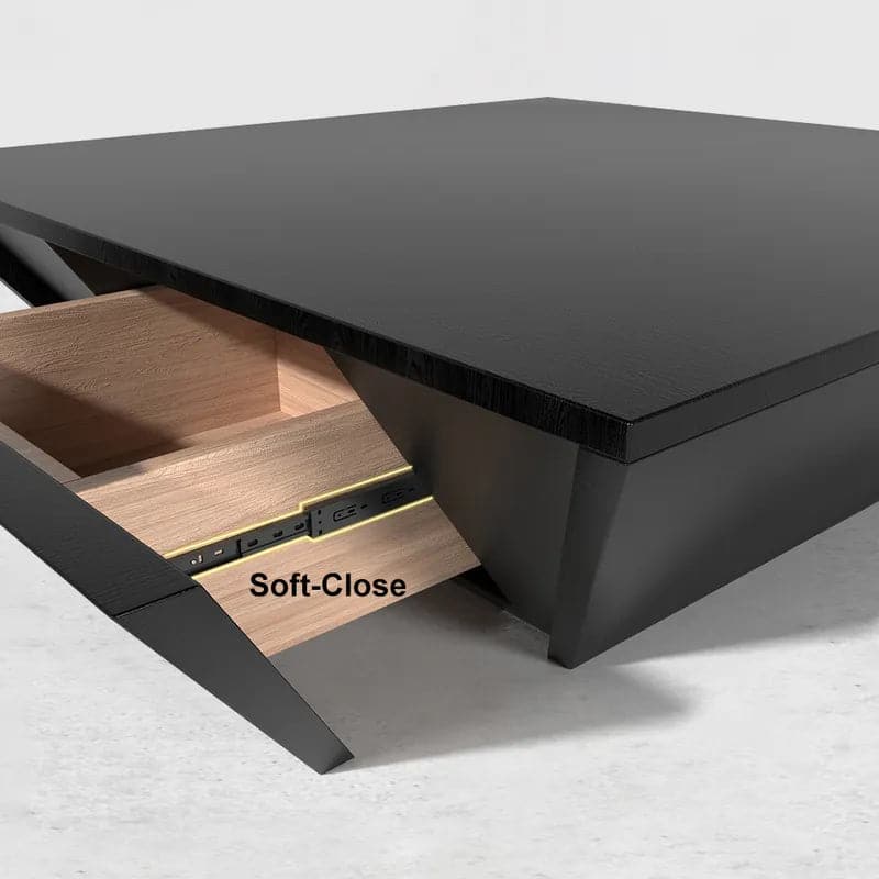 39.4 in. Black Modern Square Wood Coffee Table with Large Soft-Close Storage Drawer