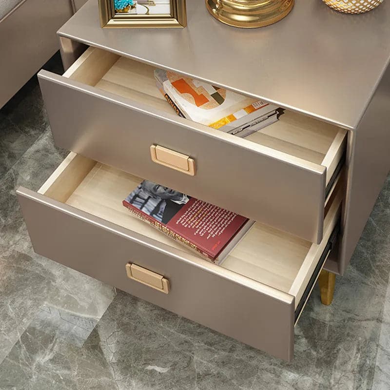 Modern Champagne Nightstand 2 -Drawer Bedside Table in Gold Finish