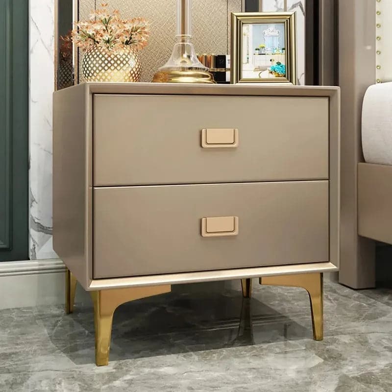 Modern Champagne Nightstand 2 -Drawer Bedside Table in Gold Finish