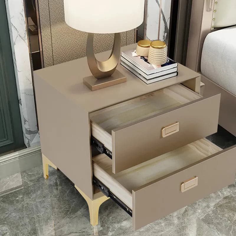 Modern Champagne Nightstand 2 -Drawer Bedside Table in Gold Finish