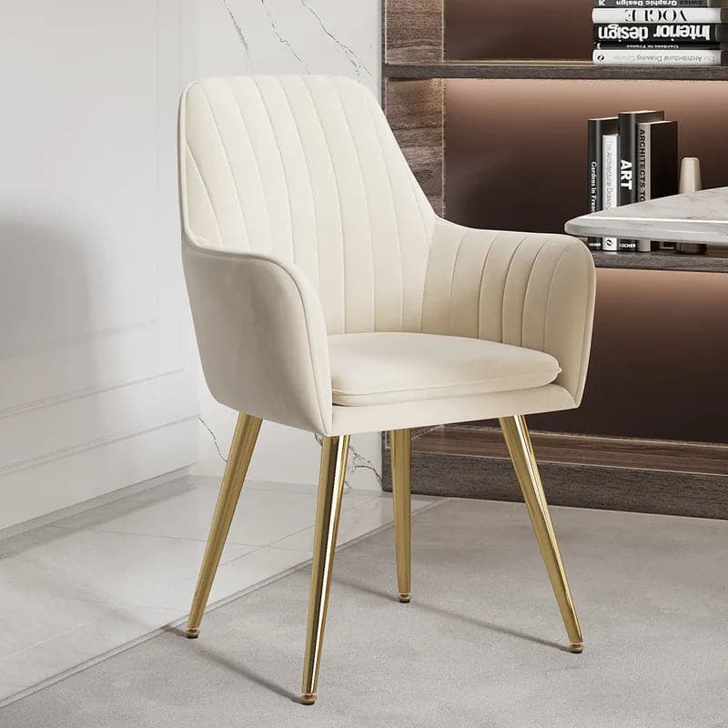 Modern Dining Chair Beige Velvet Upholstered Dining Chairs With Arms (Set of 2)