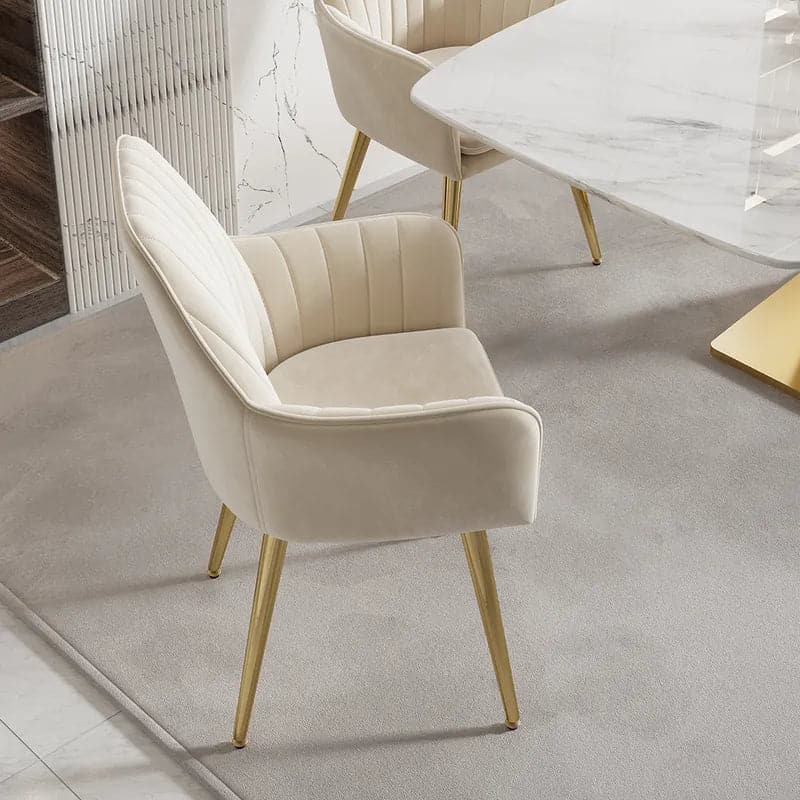 Modern Dining Chair Beige Velvet Upholstered Dining Chairs With Arms (Set of 2)