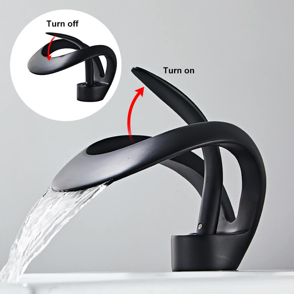 Modern Elegant Waterfall Bathroom Sink Faucet Single Handle Solid Brass in Black#Black