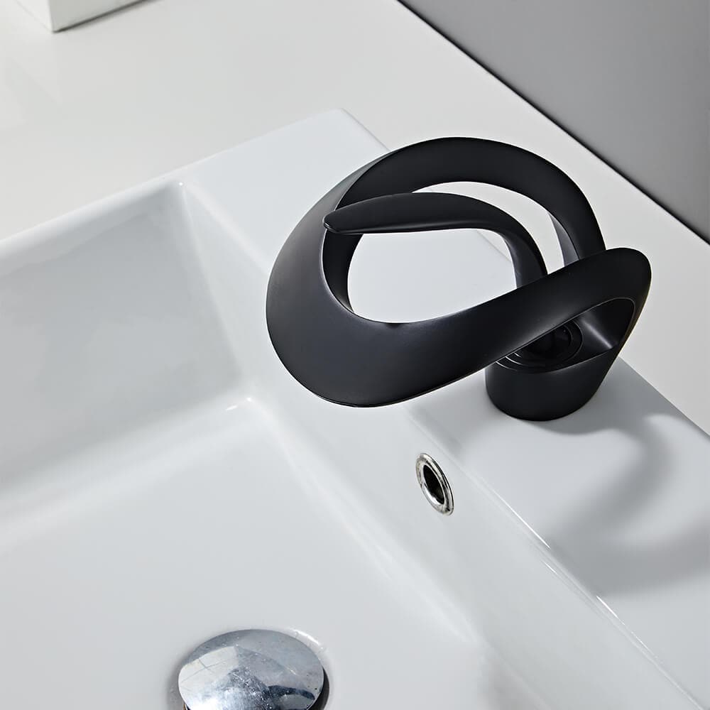 Modern Elegant Waterfall Bathroom Sink Faucet Single Handle Solid Brass in Black#Black