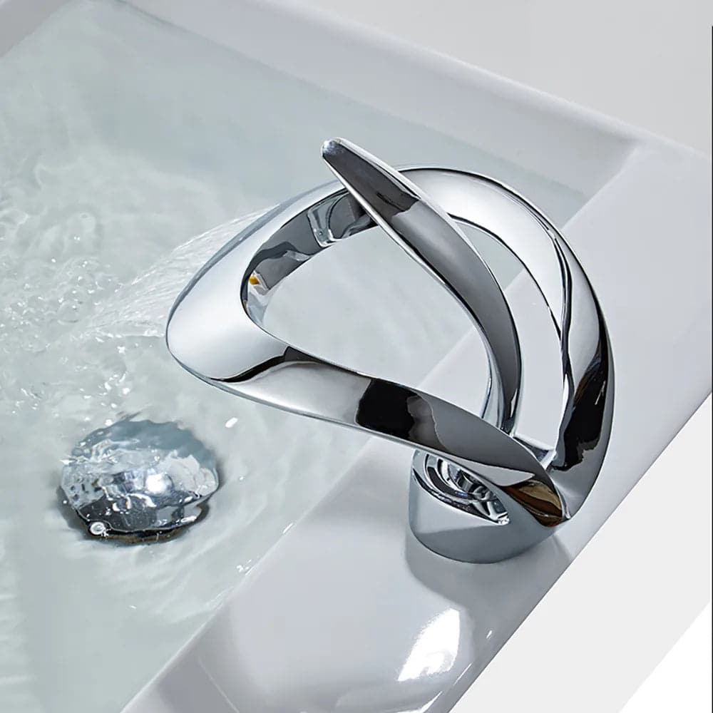 Modern Elegant Waterfall Bathroom Sink Faucet Single Handle Solid Brass in Chrome#Chrome