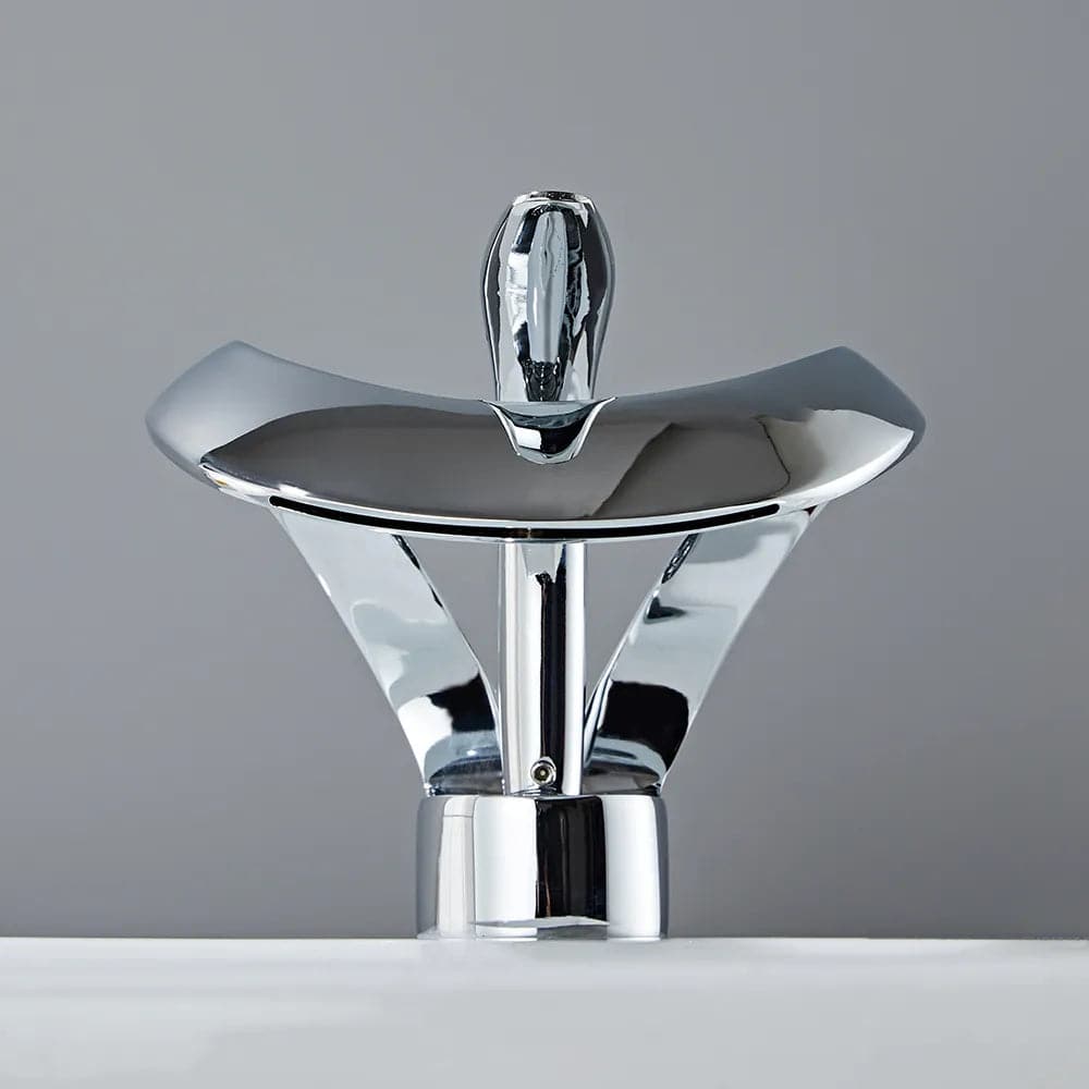 Modern Elegant Waterfall Bathroom Sink Faucet Single Handle Solid Brass in Chrome#Chrome