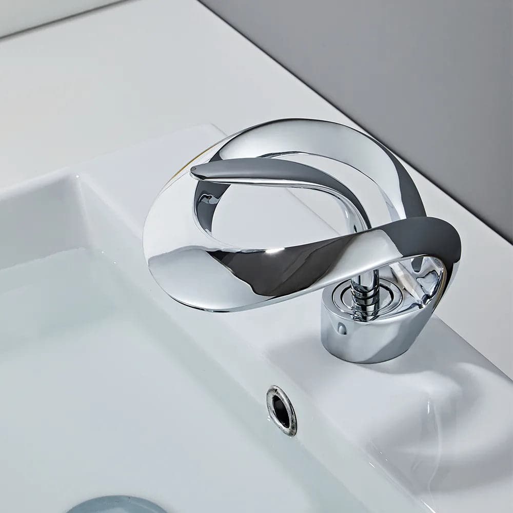 Modern Elegant Waterfall Bathroom Sink Faucet Single Handle Solid Brass in Chrome#Chrome