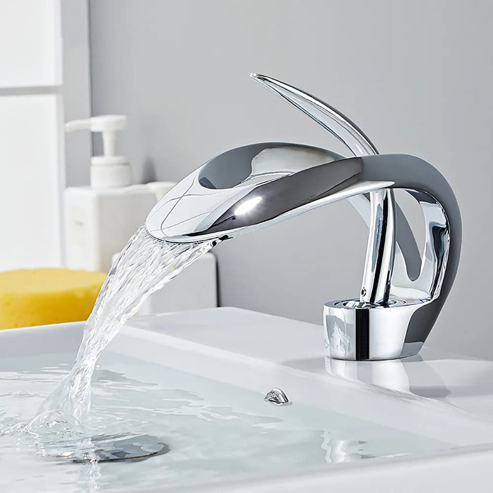 Modern Elegant Waterfall Bathroom Sink Faucet Single Handle Solid Brass in Chrome#Chrome