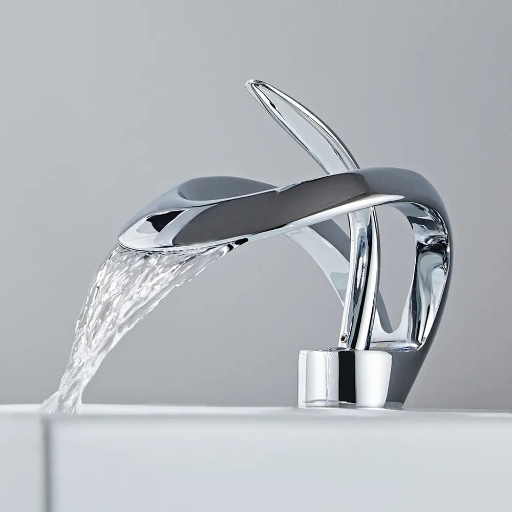 Modern Elegant Waterfall Bathroom Sink Faucet Single Handle Solid Brass in Chrome#Chrome