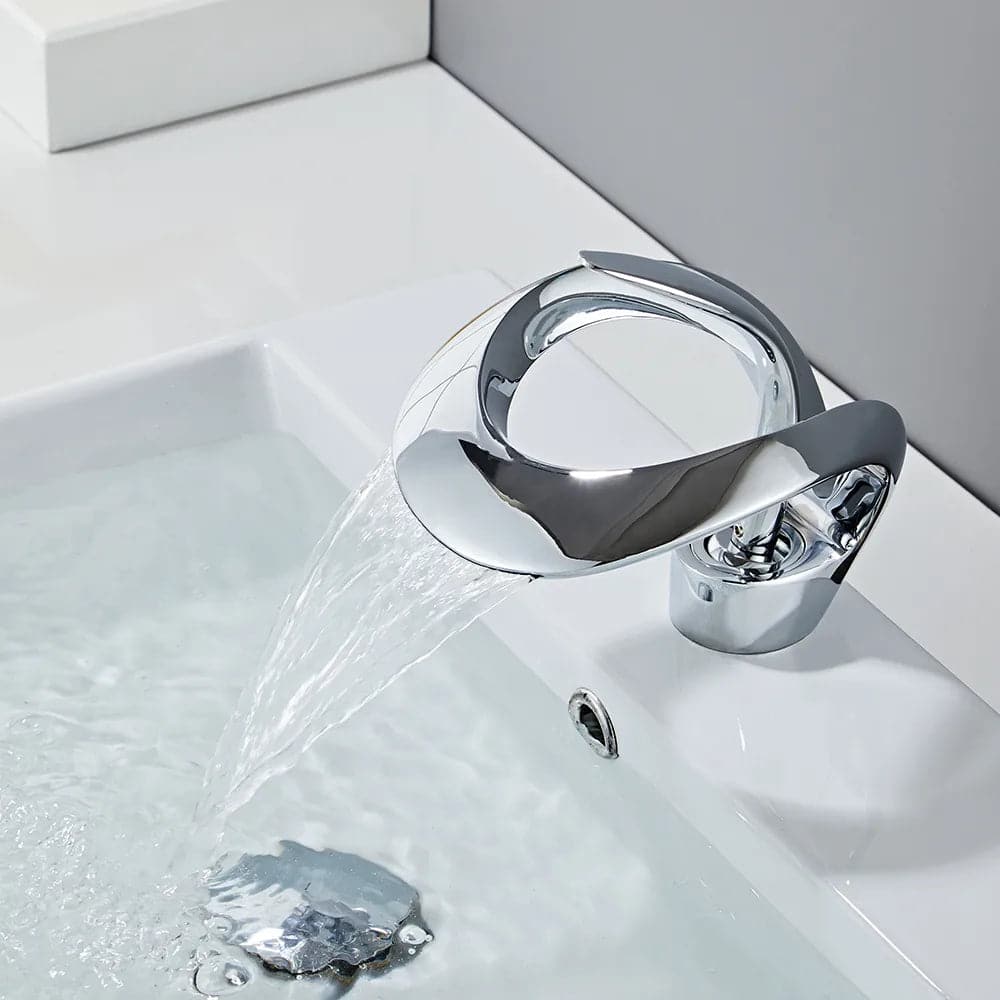 Modern Elegant Waterfall Bathroom Sink Faucet Single Handle Solid Brass in Chrome#Chrome