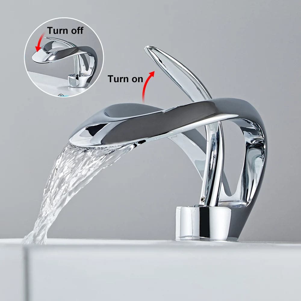 Modern Elegant Waterfall Bathroom Sink Faucet Single Handle Solid Brass in Chrome#Chrome