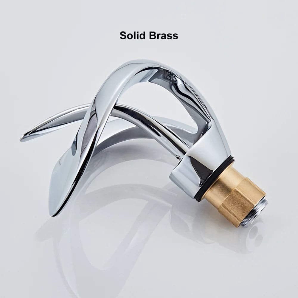 Modern Elegant Waterfall Bathroom Sink Faucet Single Handle Solid Brass in Chrome#Chrome