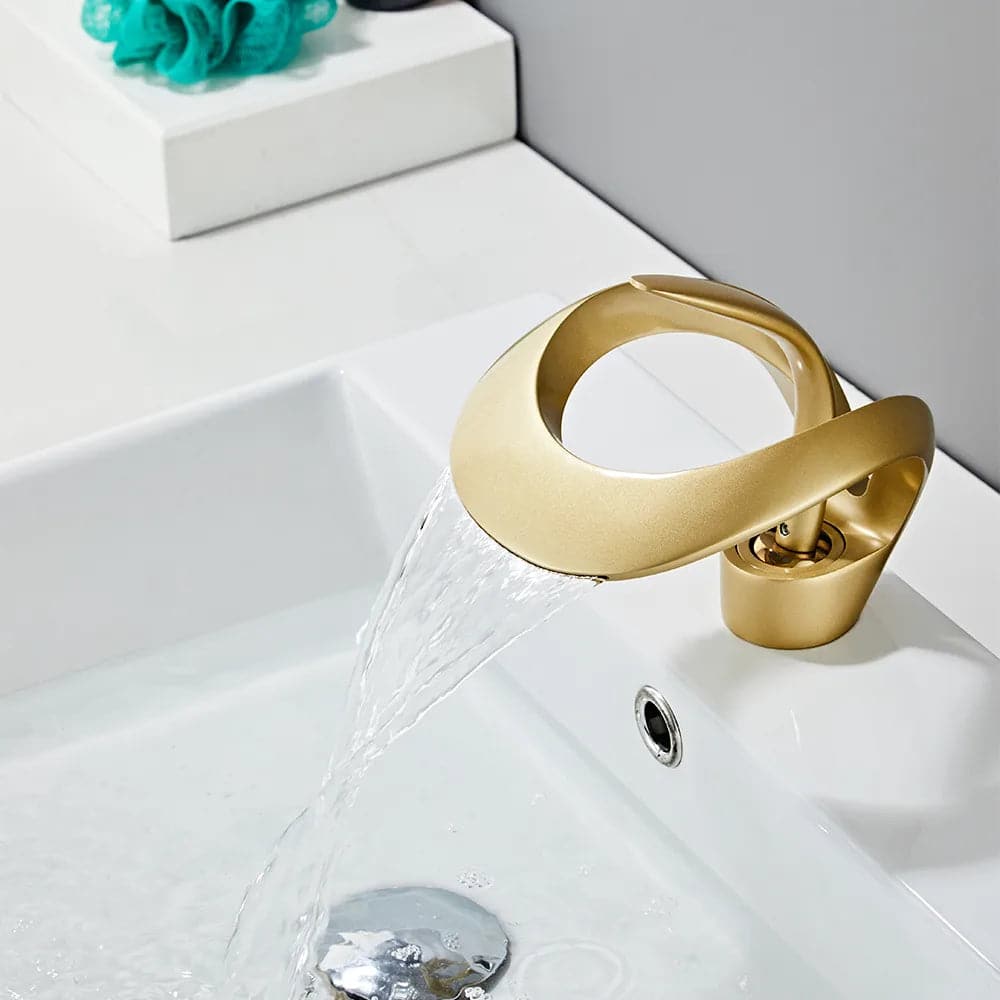 Modern Elegant Waterfall Bathroom Sink Faucet Single Handle Solid Brass in Gold#Gold