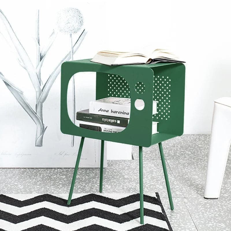 Modern End Table in Television Shape Hollow Side Table in Fresh Green