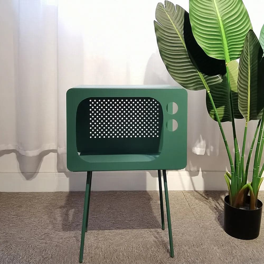 Modern End Table in Television Shape Hollow Side Table in Fresh Green