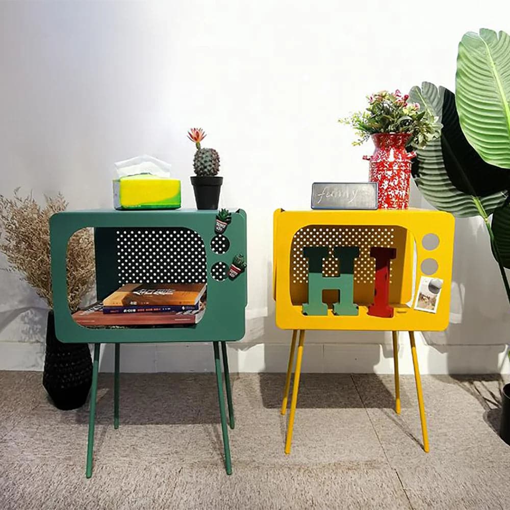 Modern End Table in Television Shape Hollow Side Table in Fresh Green