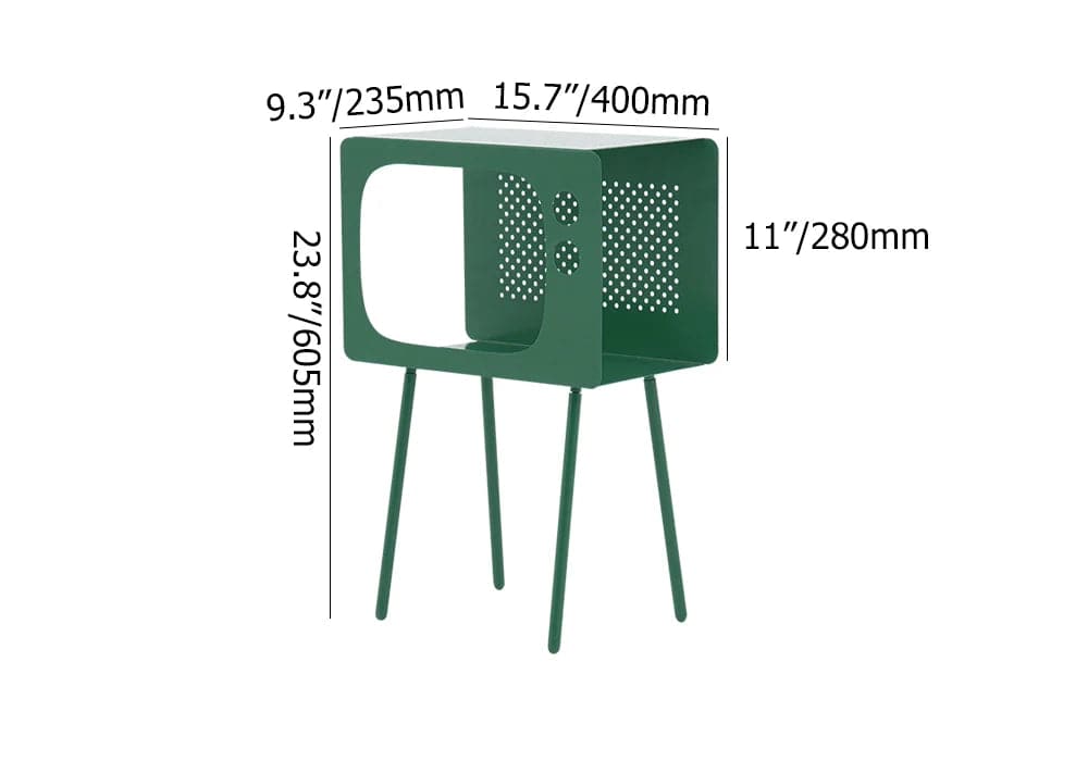 Modern End Table in Television Shape Hollow Side Table in Fresh Green