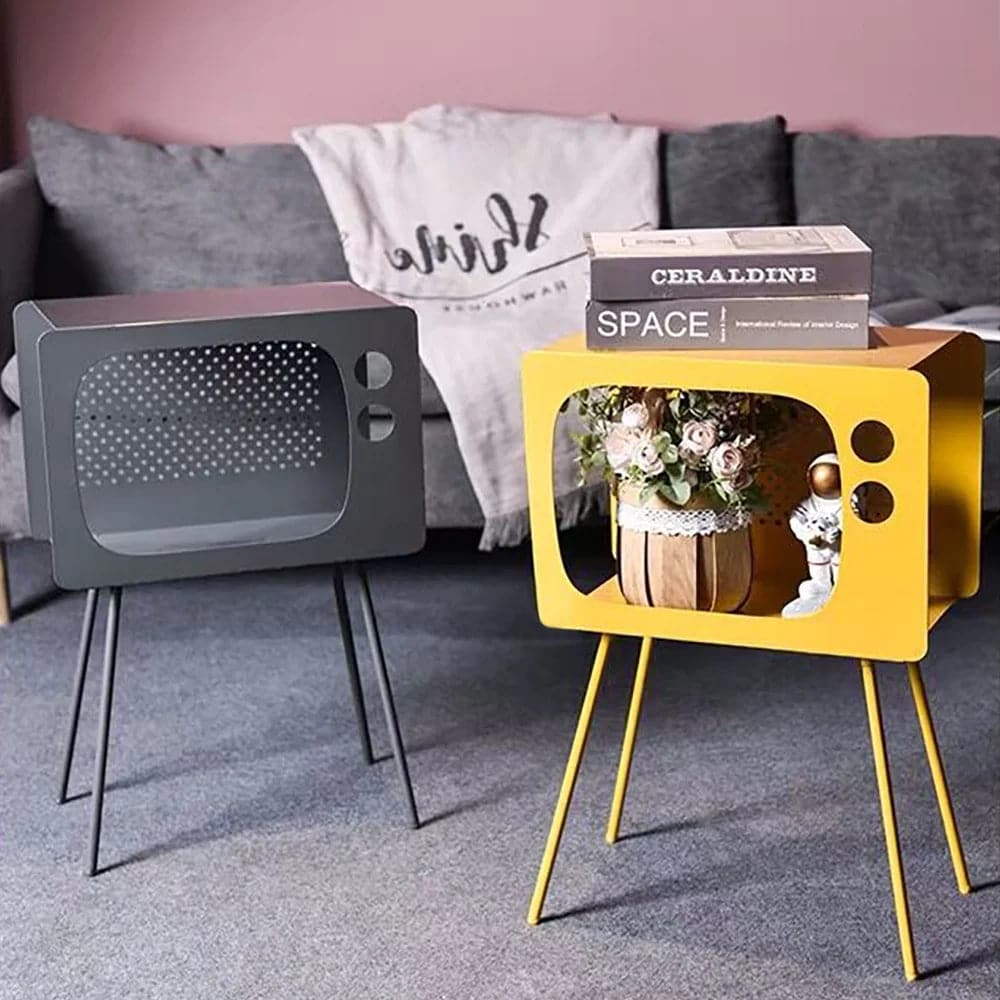 Modern End Table in Television Shape Hollow Side Table in Fresh Yellow