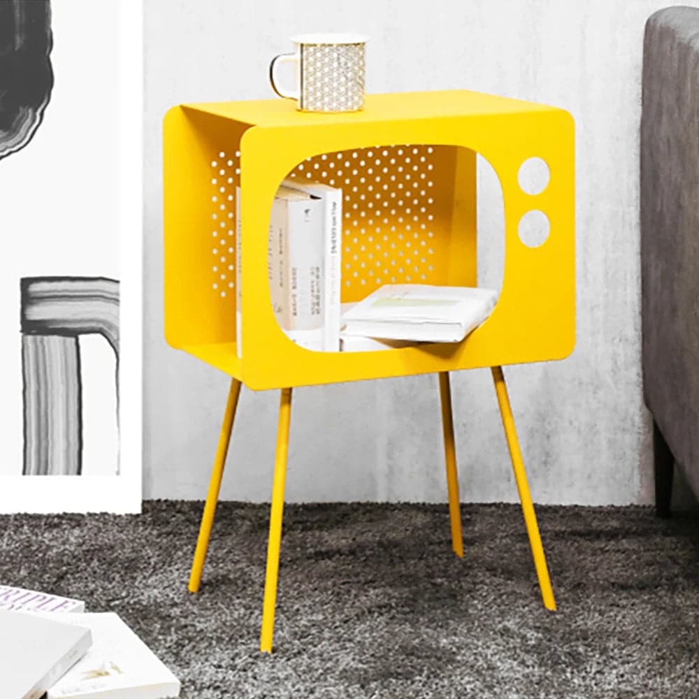 Modern End Table in Television Shape Hollow Side Table in Fresh Yellow