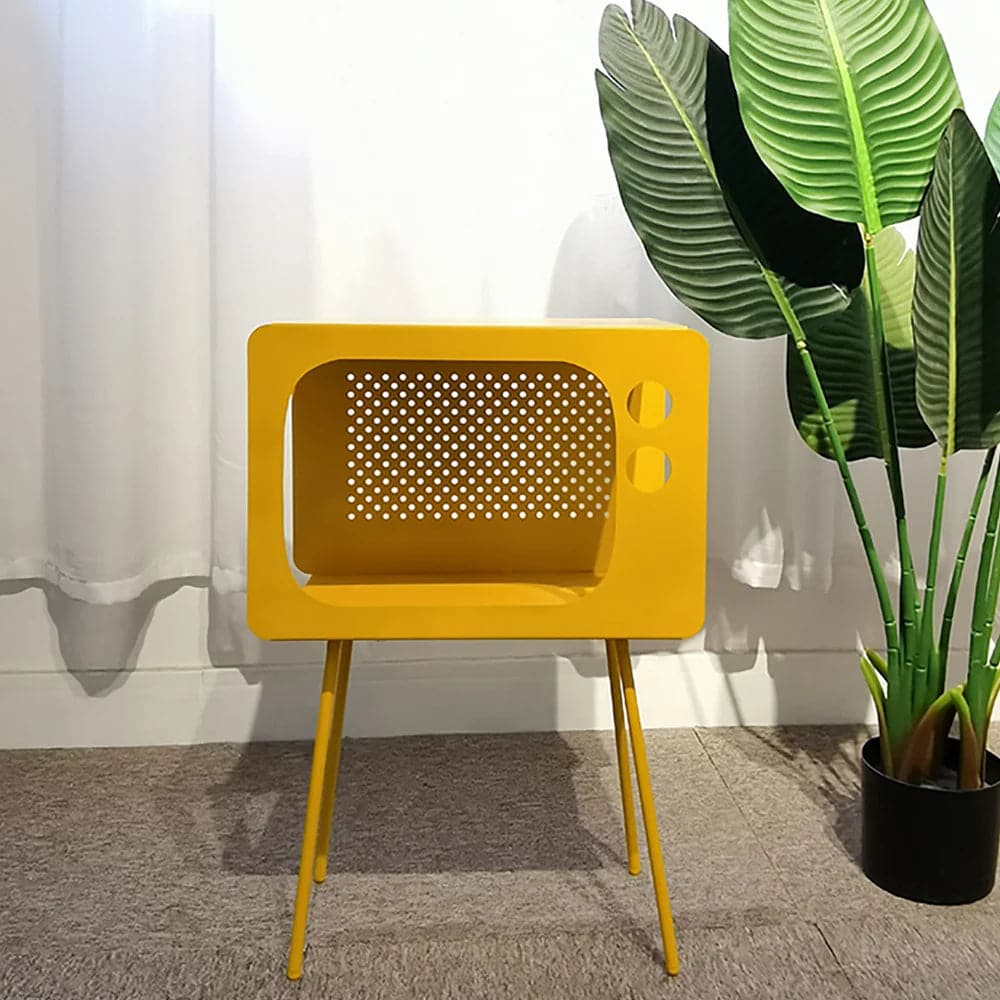 Modern End Table in Television Shape Hollow Side Table in Fresh Yellow