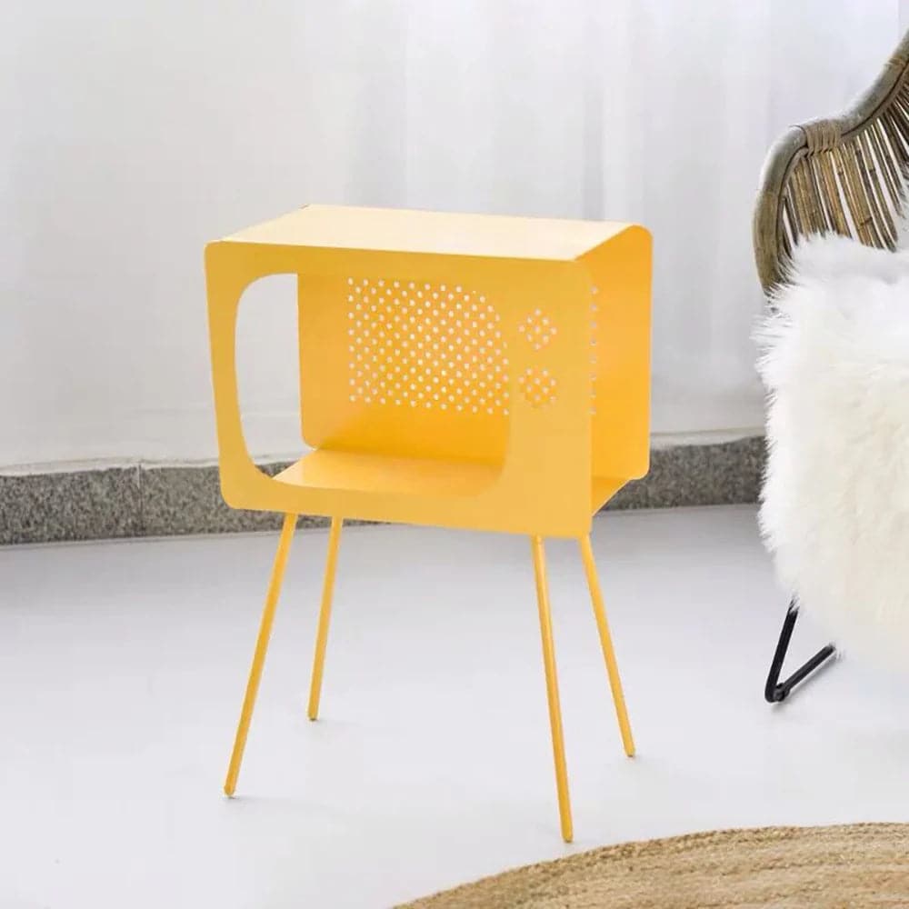 Modern End Table in Television Shape Hollow Side Table in Fresh Yellow