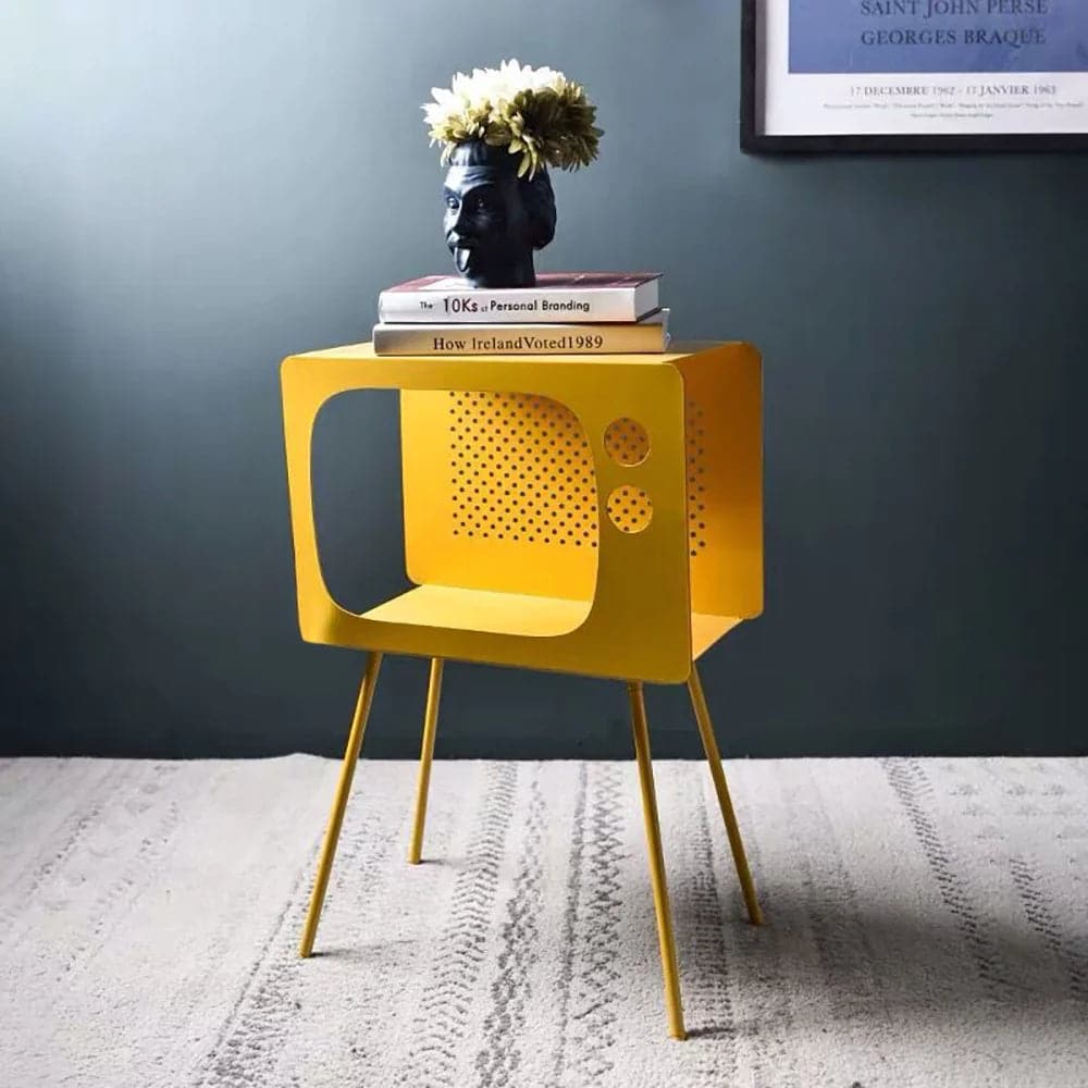 Modern End Table in Television Shape Hollow Side Table in Fresh Yellow