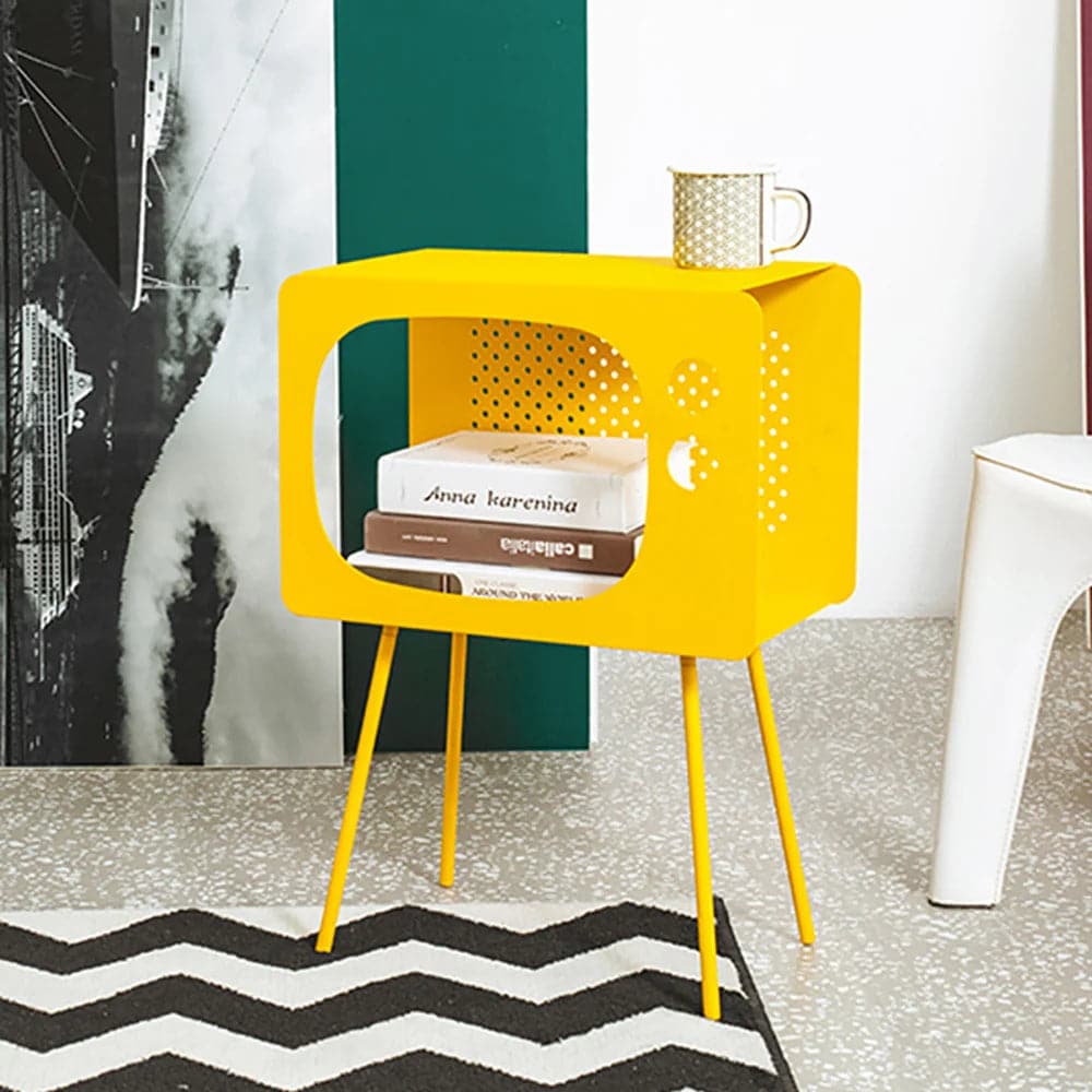 Modern End Table in Television Shape Hollow Side Table in Fresh Yellow