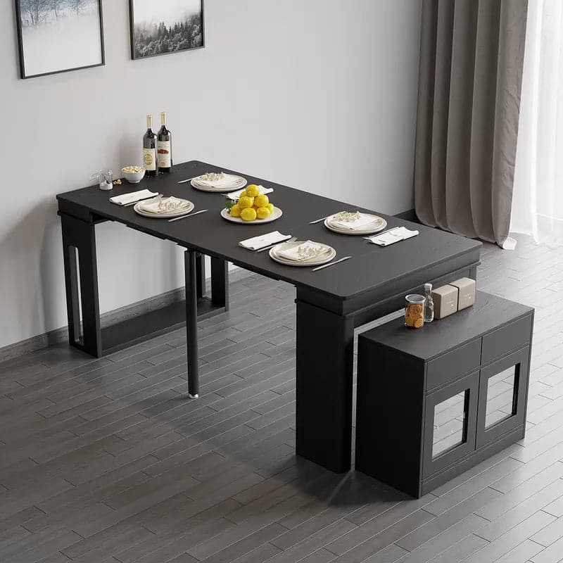 Modern Extendable Dining Table Rectangle Sideboard with Storage in Bla ...