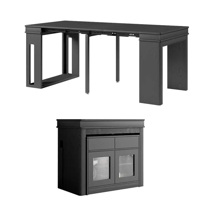 Modern Extendable Dining Table Rectangle Sideboard with Storage in Black