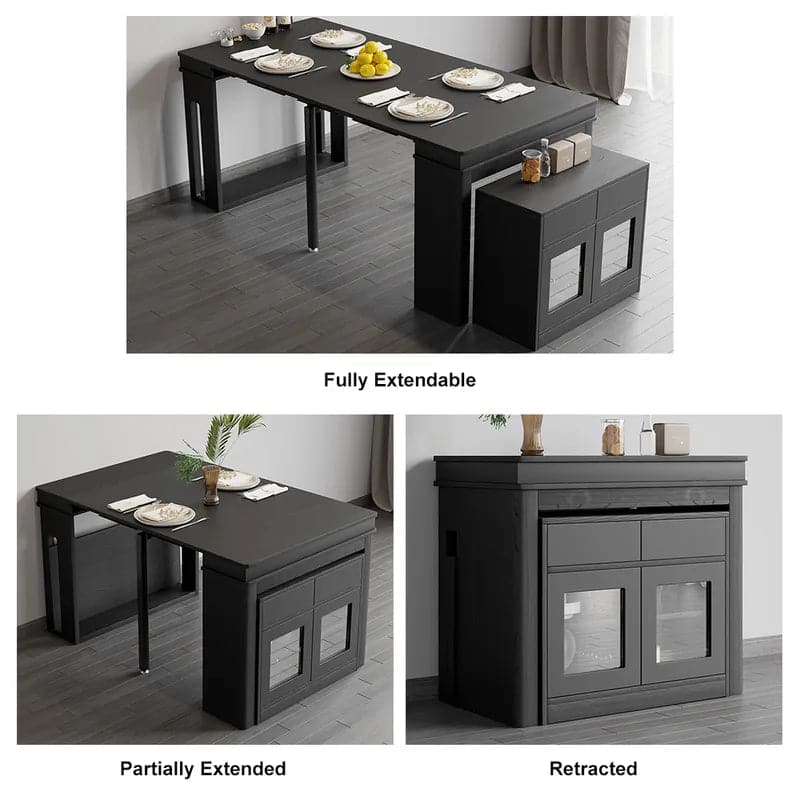 Modern Extendable Dining Table Rectangle Sideboard with Storage in Black