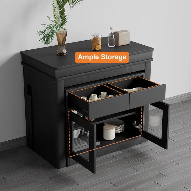 Modern Extendable Dining Table Rectangle Sideboard with Storage in Black