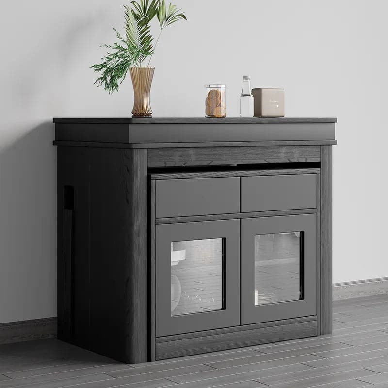 Modern Extendable Dining Table Rectangle Sideboard with Storage in Black