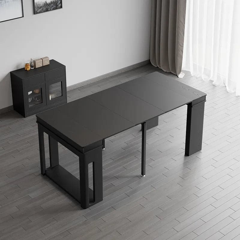 Modern Extendable Dining Table Rectangle Sideboard with Storage in Black