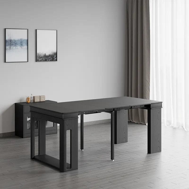 Modern Extendable Dining Table Rectangle Sideboard with Storage in Black