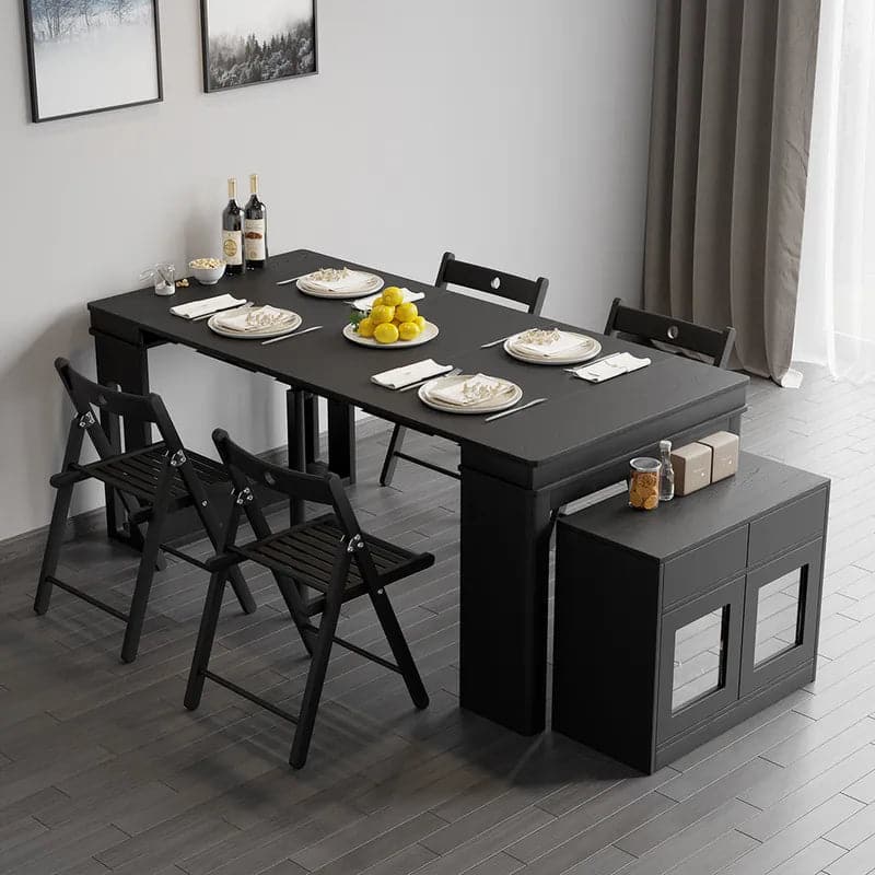 Modern Extendable Dining Table Rectangle Sideboard with Storage in Black